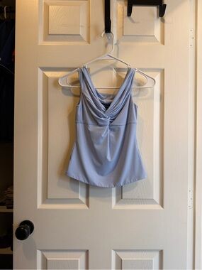 Draped V-Neck Women's Tank Top in Light Blue
